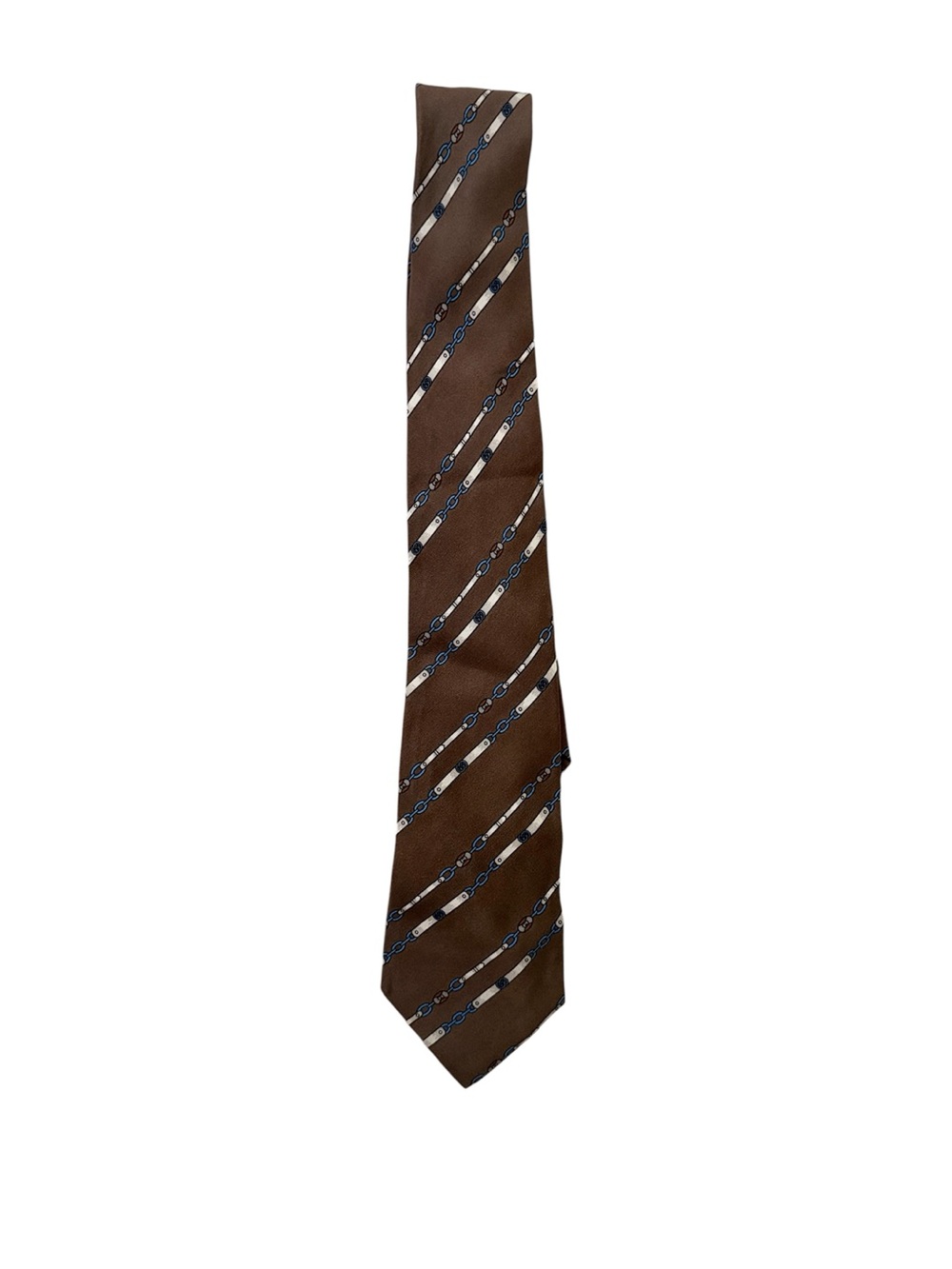 Vintage Gucci 100% Silk Brown Chain Print Designer Tie Made in Italy